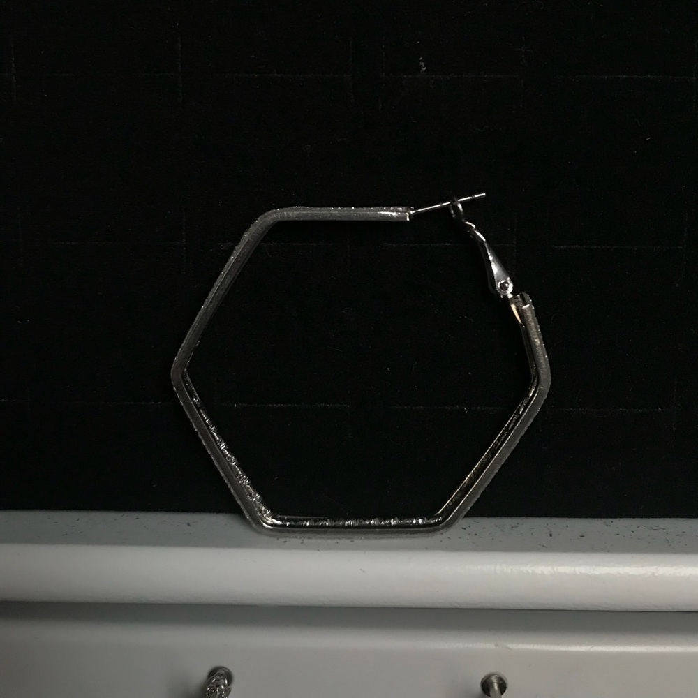 Silver octangular hoop earrings